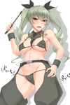  anchovy ass_visible_through_thighs bare_arms bare_shoulders bikini blush breasts cameltoe chaps cleavage detached_collar girls_und_panzer grey_hair hair_ribbon highres large_breasts long_hair looking_at_viewer micro_bikini navel open_mouth red_eyes ribbon riding_crop shuugetsu_karasu solo swimsuit twintails underboob wrist_cuffs 