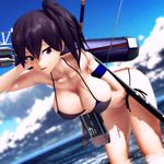  3d bikini bow_(weapon) breasts highres kaga_(kantai_collection) kantai_collection large_breasts mikumikudance ocean quiver side_ponytail sierra_(ws) solo string_panties swimsuit weapon 