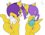  2015 anthro anus areola breasts butt butt_grab clitoris clothing daughter duo female fur gloves hair hand_on_butt looking_at_viewer looking_back mammal melody_prower mina_mongoose mongoose mother nipples nude open_mouth parent piercing presenting presenting_hindquarters presenting_pussy purple_hair pussy raised_tail sonic_(series) spreading the_other_half tongue 