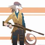  ambiguous_gender bullet clothing gun hat jacket kalin kanevex ranged_weapon sergal simple_background torn_clothing weapon 