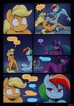  2016 anthro anthrofied applejack_(mlp) blonde_hair breasts clothed clothing comic cutie_mark dialogue earth_pony english_text equine female female/female freckles friendship_is_magic group hair horse inside long_hair mammal multicolored_hair my_little_pony nude pegasus pony purple_eyes pussy rainbow_dash_(mlp) rainbow_hair sitting slypon text twilight_sparkle_(mlp) wings 