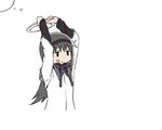  akemi_homura black_hair black_hairband blank_stare cake capelet commentary_request expressionless eyebrows eyebrows_visible_through_hair food food_on_face hairband long_hair long_sleeves mahou_shoujo_madoka_magica oda_takayuki ribbon solo standing throwing upper_body |_| 