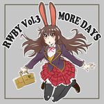  animal_ears brown_eyes brown_hair bunny_ears bunny_tail countdown english full_body highres iesupa long_hair rwby school_uniform skirt solo tail thighhighs velvet_scarlatina 