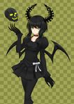  black_hair black_rock_shooter dead_master green_eyes horns lang_(chikage36) long_hair looking_at_viewer skull solo 