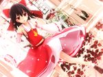  3d clock flower hakurei_reimu highres japanese_clothes kurogoma_(meganegurasan) miko mikumikudance petals red_flower red_rose rose rose_petals solo touhou 