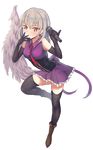  alternate_costume contemporary dress elbow_gloves full_body gloves highres i.f.s.f idol irony jacket kishin_sagume microphone necktie open_mouth purple_dress red_eyes short_hair silver_hair single_wing sleeveless solo touhou transparent_background wings 