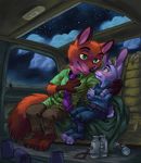  anthro blush canine car clothed clothing couple disney duo eye_contact female fox hand_on_shoulder hi_res interspecies judy_hopps kit-ray-live lagomorph male male/female mammal nick_wilde predator/prey_relations rabbit size_difference vehicle zootopia 