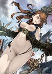  akazukinchantaberu angry artist_name bdsm beatrix_(granblue_fantasy) belt bondage bound breasts breasts_apart brown_hair clenched_teeth cloud collar day granblue_fantasy groin long_hair medium_breasts mountain navel nipples nude open_clothes outdoors pale_skin pussy restrained sky solo staff tears teeth torn_clothes yellow_eyes 