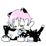  androgynous animal_ears bangs blush cat_ears cat_tail chibi crona_(soul_eater) dress lowres pink_hair ragnarok_(demon_sword) sakurazawa_izumi short_hair soul_eater stuffed_animal stuffed_bunny stuffed_toy tail transparent_background 