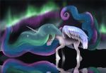  2015 animated aurora_borealis cutie_mark equine equum_amici eyes_closed feathered_wings feathers female feral friendship_is_magic fur hair horn mammal multicolored_hair my_little_pony nightshroud princess_celestia_(mlp) reflection royalty sad sky solo star white_feathers white_fur winged_unicorn wings 