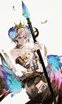  bare_shoulders blue_eyes gwendolyn hair_ornament multicolored multicolored_wings odin_sphere silver_hair so-bin solo wings 