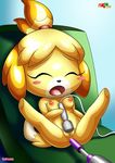  anal anal_penetration animal_crossing blush canine dog erect_nipples eyes_closed fur isabelle_(animal_crossing) mammal nintendo nipples penetration vibrating_wand video_games yellow_fur 