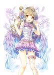  :d bad_id bad_pixiv_id bangs bare_shoulders blush bow breasts brown_hair curly_hair eyebrows_visible_through_hair flower frilled_skirt frills gradient_wings hair_flower hair_ornament layered_skirt long_hair looking_at_viewer medium_breasts microphone multicolored multicolored_wings nail_polish narinn one_side_up open_mouth original purple_bow red_nails skirt smile solo striped striped_bow thigh_strap two-tone_bow wings x_hair_ornament yellow_eyes 