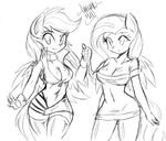  2016 anthro anthrofied breasts cleavage clothed clothing danmakuman dress duo equine female fluttershy_(mlp) friendship_is_magic mammal monochrome my_little_pony partially_clothed pegasus rainbow_dash_(mlp) sketch thumbs_up wings 