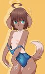  anthro blue_eyes breasts brown_fur brown_hair canine clothing coffeechicken cute dog female fur hair kess mammal nipples short_hair slim small_breasts solo swimsuit 