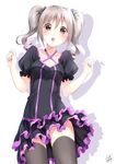  :o artist_name bashosho bow criss-cross_halter drill_hair hair_bow halter_top halterneck highres idolmaster idolmaster_cinderella_girls idolmaster_cinderella_girls_starlight_stage kanzaki_ranko long_hair puffy_short_sleeves puffy_sleeves red_eyes short_sleeves signature silver_hair solo thighhighs twin_drills twintails 