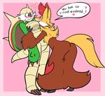  &lt;3 2016 ambiguous_gender anthro big_breasts blush breasts butt canine chesnaught delphox duo embarrassed english_text female fox fur inner_ear_fluff mammal nintendo pok&eacute;mon rockhard smile text video_games 