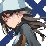  bad_id bad_pixiv_id blush brown_eyes brown_hair finland girls_und_panzer hat instrument jacket kantele keizoku_military_uniform long_hair mika_(girls_und_panzer) military military_uniform pairan smile solo track_jacket uniform 