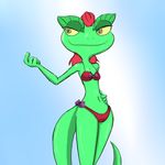  anthro bikini breasts chameleon clothing dreamworks eyelashes female hair lizard lizzie navel red_hair reptile scalie smile solo standing swimsuit unknown_artist yellow_eyes 