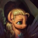  2016 abstract_background applejack_(mlp) assasinmonkey blonde_hair earth_pony equine female feral freckles friendship_is_magic fur green_eyes hair horse mammal my_little_pony orange_fur pony smile solo 