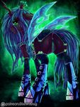  2016 anus butt changeling clothed_feral clothing digital_media_(artwork) dimwitdog female feral friendship_is_magic green_eyes hair half-closed_eyes hi_res horn legwear long_hair looking_at_viewer my_little_pony patreon pussy queen_chrysalis_(mlp) solo wings 