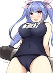  :3 :d bangs blue_hair blush breasts cameltoe character_name covered_navel cowboy_shot don_(29219) eyebrows eyebrows_visible_through_hair fang from_below hair_ribbon i-19_(kantai_collection) impossible_clothes impossible_swimsuit kantai_collection large_breasts long_hair looking_at_viewer name_tag one-piece_swimsuit open_mouth red_eyes ribbon school_swimsuit simple_background sketch smile solo star star-shaped_pupils swimsuit symbol-shaped_pupils torpedo tri_tails twitter_username white_background 