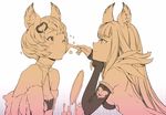  animal_ears applying_makeup bad_id bad_twitter_id bangs chin_rest detached_sleeves erune granblue_fantasy hair_ornament long_hair looking_at_another makeup_brush metera_(granblue_fantasy) mikurou_(nayuta) mirror monochrome multiple_girls one_eye_closed profile short_hair siblings sisters sparkle sutera_(granblue_fantasy) 