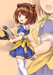  apron breasts brown_eyes brown_hair child cooking draph frying_pan granblue_fantasy hairband horns ladle large_breasts looking_at_viewer marugoshi_(54burger) open_mouth oppai_loli puffy_short_sleeves puffy_sleeves shirt short_hair short_sleeves skirt smile solo thighhighs white_legwear yaia_(granblue_fantasy) zettai_ryouiki zoom_layer 