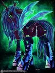  2016 anus butt changeling clothed_feral clothing cum digital_media_(artwork) dimwitdog female feral friendship_is_magic green_eyes hair half-closed_eyes hi_res horn legwear long_hair looking_at_viewer my_little_pony patreon pussy queen_chrysalis_(mlp) solo wings 