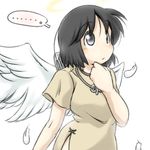  angel_wings black_eyes black_hair gaketsu lowres nichijou shinonome_nano short_hair solo wings 