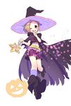  blush boots brown_hair cape child full_body hat idolmaster idolmaster_side-m male_focus one_eye_closed open_mouth purple_eyes rice_(rice8p) shorts smile solo wand watanabe_minori witch_hat younger 