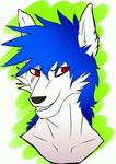  anthro badge blue_hair canine flat flat_colors fur hair headshot looking_at_viewer mammal red_eyes scar white_fur wolf 