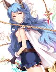  agekichi_(heart_shape) animal_ears blue_hair breasts bunny_ears cape erune ferry_(granblue_fantasy) gloves granblue_fantasy long_hair looking_at_viewer red_eyes sideboob small_breasts solo 