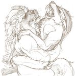  anthro banehallow_the_lycanthrope bear canine claws custapple dota duo fur hair legs_around_waist line_art long_hair male male/male mammal monochrome open_mouth sex sharp_teeth simple_background sylla_the_lone_druid teeth video_games white_background wolf 
