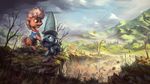  2015 angry assasinmonkey big_daddy_mccolt_(mlp) brown_fur catapult clothing cloud equine female fight friendship_is_magic fur green_eyes green_fur green_hair group hair hat hi_res horse landscape ma_hooffield_(mlp) mammal mountain my_little_pony nature outside pony tree white_hair 