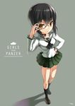  black_hair gia girls_und_panzer kawashima_momo monocle ooarai_school_uniform school_uniform serafuku short_hair solo 