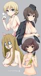  akiyama_yukari animal_ears bikini black_eyes blonde_hair blue_eyes blush braid breasts brown_eyes brown_hair cat_ears cleavage collarbone covered_nipples cup darjeeling fake_animal_ears garrison_cap girls_und_panzer glasses hat jacket kuromorimine_military_uniform large_breasts long_hair looking_at_viewer micro_bikini military military_uniform multiple_girls navel nekonyaa nishizumi_maho open_mouth short_hair simple_background small_breasts smile swimsuit tank_shell teacup uniform white_bikini yatsune_rika 