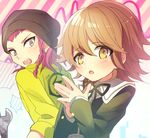  blush brown_hair crossdressing danganronpa danganronpa_1 fujisaki_chihiro green_eyes image_sample long_hair lowres multiple_boys otoko_no_ko pixiv_sample ponta_(aoi) purple_hair red_eyes short_hair super_danganronpa_2 