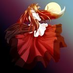  animal_ears brown_hair dress full_moon gradient gradient_background highres imaizumi_kagerou jewelry long_sleeves looking_at_viewer moon nyago red_eyes solo tail touhou wide_sleeves wolf_ears wolf_tail 