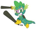  2015 absurd_res alpha_channel angry clothing costume dragon friendship_is_magic gloves green_eyes hi_res light262 looking_at_viewer male melee_weapon my_little_pony purple_scales scales scalie simple_background solo spike_(mlp) text transparent_background weapon 