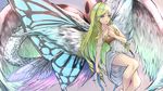  angel_wings bird_wings blonde_hair blue_eyes blue_wings butterfly_wings clenched_hand cross dragonfly_wings dress hand_on_own_chest highres ladybug_wings multiple_wings original smile_(qd4nsvik) solo strap_slip tri_drills white_dress wings 