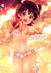  akagi_miria angel_wings ass_visible_through_thighs bad_id bad_pixiv_id black_hair blush breasts brown_eyes heart idolmaster idolmaster_cinderella_girls ima_(lm_ew) microskirt open_mouth revealing_clothes short_hair skirt small_breasts smile solo strapless twintails wings 