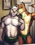  anthro bgn biceps briefs camera_phone canine cleveartois93 clothing couple dog duo facial_hair fur hair heterochromia jockstrap kangaroo luxordtimet male male/male mammal marsupial muscular muscular_male ozzy_(character) pitbull selfie tony_(character) underwear 