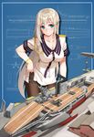  absurdres adjusting_clothes adjusting_legwear aircraft airplane aqua_eyes blueprint bracelet breasts building cleavage collarbone crane dock flight_deck fourragere highres jewelry large_breasts lexington_(zhan_jian_shao_nyu) long_hair looking_to_the_side pantyhose ship silver_hair solo uniform uss_lexington_(cv-2) very_long_hair watercraft zhan_jian_shao_nyu zi_se 