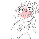  &lt;3 anthro blush breasts chameleon dreamworks female lizard lizzie looking_at_viewer monochrome ponytail reptile scalie smile standing teeth unknown_artist 