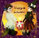  1girl amano_keita brown_hair candy_bar chocoboo closed_eyes eating english halloween happy_halloween hat itsumi_haruki jack-o'-lantern jibanyan kodama_fumika komasan looking_at_viewer looking_back open_mouth pointy_ears robonyan short_hair tail whisper_(youkai_watch) witch_hat youkai youkai_watch 