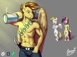  2016 anthro belt breasts chibi clothing equine fan_character female fur hair horn horse male mammal multicolored_hair my_little_pony nude open_mouth pants pegasus pony ranged_weapon reaper3d simple_background smile topless unicorn weapon wings 