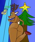  (artwork) 2015 anthro butt cervine christmas digital_media_(artwork) female fur gradient holidays invalid_background mammal media nipples nude reindeer rudolph simple solo standing th3d4rkw0lfg4m3r 