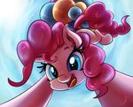  2015 balloon blue_eyes cutie_mark equine female feral flying friendship_is_magic fur hair hi_res horse light262 looking_at_viewer mammal my_little_pony open_mouth pink_fur pink_hair pinkie_pie_(mlp) pony sky smile solo 