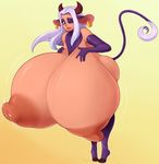  anthro big_breasts bovine breast_expansion breasts butt cattle ear_piercing eikasianspire female hair hooves huge_breasts hyper hyper_breasts lactating long_hair mammal milk nude one_eye_closed open_mouth piercing red_eyes rosie_(cyancapsule) solo white_hair wink 